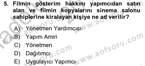 Film ve Video Yapımı Dersi 2016 - 2017 Yılı (Vize) Ara Sınav Soruları 5. Soru