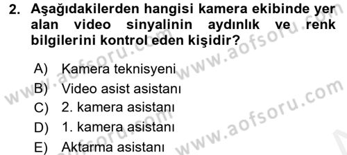 Film ve Video Yapımı Dersi 2017 - 2018 Yılı (Final) Dönem Sonu Sınav Soruları 2. Soru
