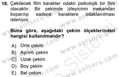 Film ve Video Yapımı Dersi 2018 - 2019 Yılı (Final) Dönem Sonu Sınav Soruları 18. Soru