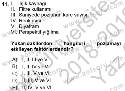 Film ve Video Yapımı Dersi 2018 - 2019 Yılı Yaz Okulu Sınav Soruları 11. Soru