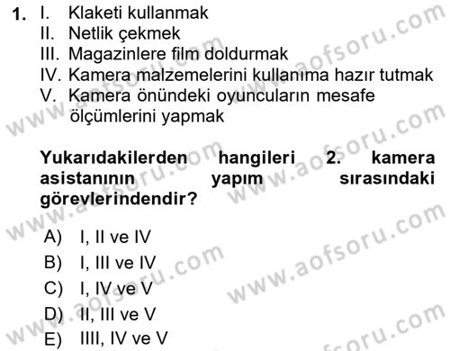 Film ve Video Yapımı Dersi 2020 - 2021 Yılı Yaz Okulu Sınav Soruları 1. Soru