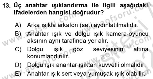 Film ve Video Yapımı Dersi 2021 - 2022 Yılı (Vize) Ara Sınav Soruları 13. Soru