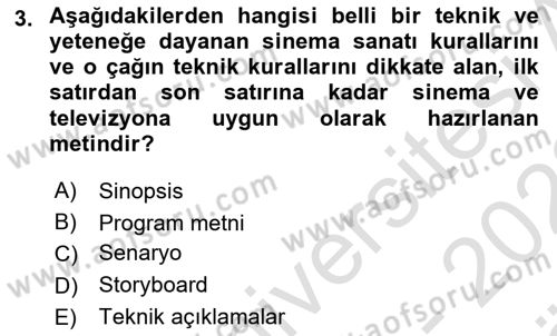 Film ve Video Yapımı Dersi 2021 - 2022 Yılı (Vize) Ara Sınav Soruları 3. Soru