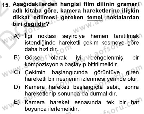 Film ve Video Yapımı Dersi 2021 - 2022 Yılı (Final) Dönem Sonu Sınav Soruları 15. Soru