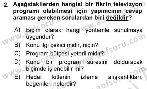 Film ve Video Yapımı Dersi 2021 - 2022 Yılı (Final) Dönem Sonu Sınav Soruları 2. Soru