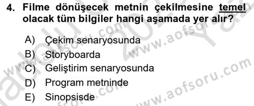 Film ve Video Yapımı Dersi 2022 - 2023 Yılı Yaz Okulu Sınav Soruları 4. Soru