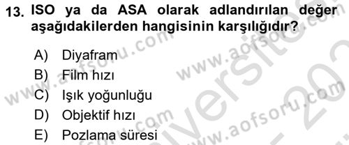 Film ve Video Yapımı Dersi 2023 - 2024 Yılı (Vize) Ara Sınav Soruları 13. Soru