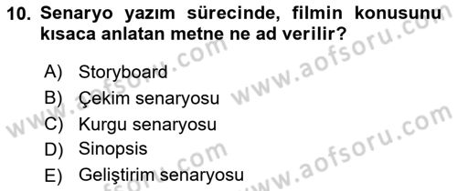 Film ve Video Yapımı Dersi 2024 - 2025 Yılı (Vize) Ara Sınav Soruları 10. Soru