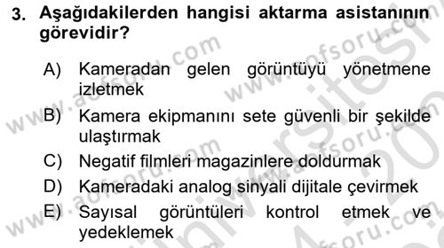 Film ve Video Yapımı Dersi 2024 - 2025 Yılı (Vize) Ara Sınav Soruları 3. Soru