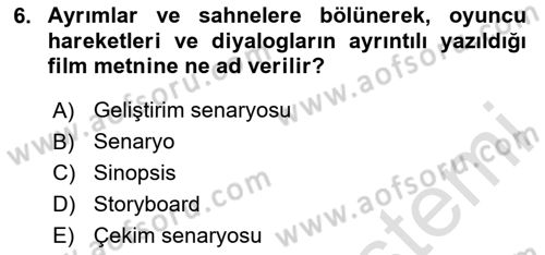 Film ve Video Yapımı Dersi 2024 - 2025 Yılı (Vize) Ara Sınav Soruları 6. Soru