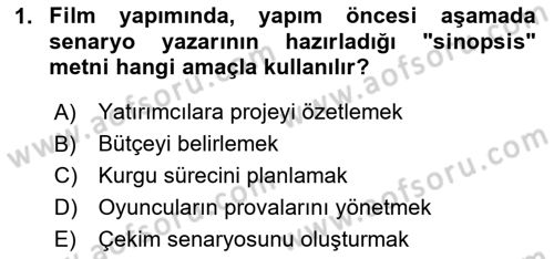 Film ve Video Yapımı Dersi 2024 - 2025 Yılı (Final) Dönem Sonu Sınav Soruları 1. Soru