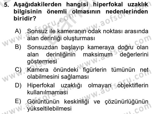 Film ve Video Yapımı Dersi 2024 - 2025 Yılı (Final) Dönem Sonu Sınav Soruları 5. Soru