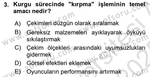Film ve Video Yapımı Dersi 2024 - 2025 Yılı Yaz Okulu Sınav Soruları 3. Soru