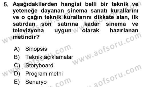 Film ve Video Yapımı Dersi 2024 - 2025 Yılı Yaz Okulu Sınav Soruları 5. Soru