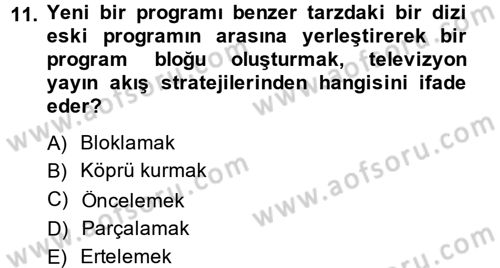 Televizyon Program Yapımı Dersi 2013 - 2014 Yılı (Vize) Ara Sınav Soruları 11. Soru
