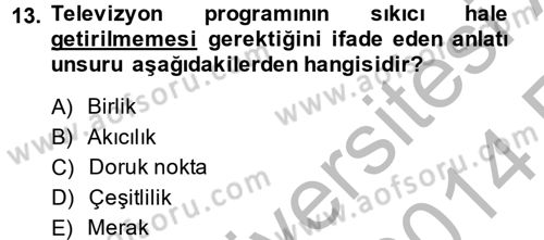 Televizyon Program Yapımı Dersi 2013 - 2014 Yılı (Vize) Ara Sınav Soruları 13. Soru