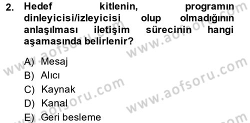 Televizyon Program Yapımı Dersi 2013 - 2014 Yılı (Vize) Ara Sınav Soruları 2. Soru