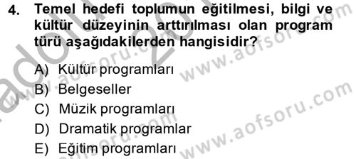 Televizyon Program Yapımı Dersi 2013 - 2014 Yılı (Vize) Ara Sınav Soruları 4. Soru
