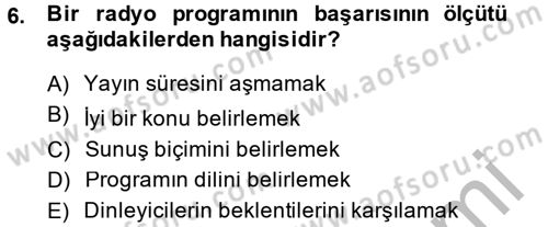 Televizyon Program Yapımı Dersi 2013 - 2014 Yılı (Vize) Ara Sınav Soruları 6. Soru
