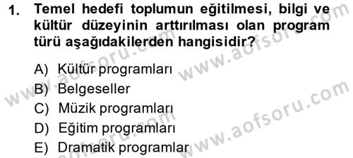 Televizyon Program Yapımı Dersi 2014 - 2015 Yılı (Vize) Ara Sınav Soruları 1. Soru