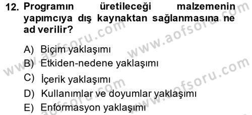 Televizyon Program Yapımı Dersi 2014 - 2015 Yılı (Vize) Ara Sınav Soruları 12. Soru