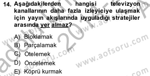 Televizyon Program Yapımı Dersi 2014 - 2015 Yılı (Vize) Ara Sınav Soruları 14. Soru
