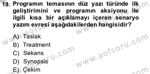 Televizyon Program Yapımı Dersi 2014 - 2015 Yılı (Vize) Ara Sınav Soruları 19. Soru