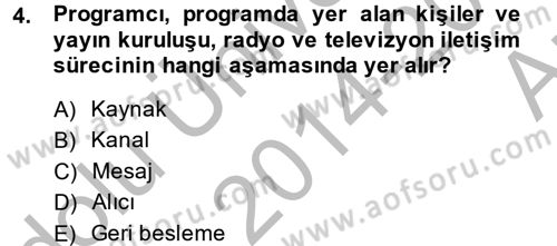 Televizyon Program Yapımı Dersi 2014 - 2015 Yılı (Vize) Ara Sınav Soruları 4. Soru