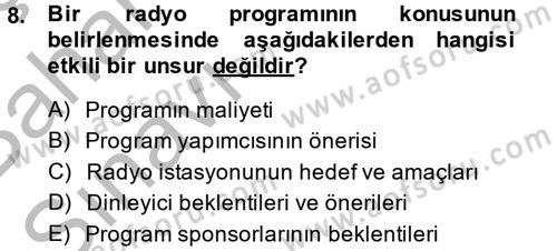 Televizyon Program Yapımı Dersi 2014 - 2015 Yılı (Vize) Ara Sınav Soruları 8. Soru