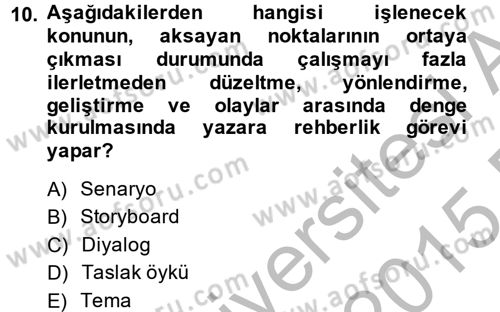 Televizyon Program Yapımı Dersi 2014 - 2015 Yılı (Final) Dönem Sonu Sınav Soruları 10. Soru