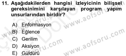 Televizyon Program Yapımı Dersi 2015 - 2016 Yılı (Vize) Ara Sınav Soruları 11. Soru