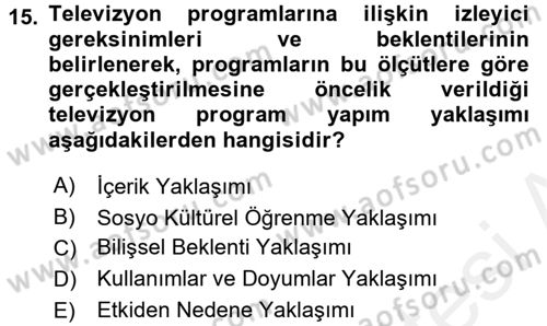Televizyon Program Yapımı Dersi 2015 - 2016 Yılı (Vize) Ara Sınav Soruları 15. Soru