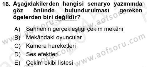 Televizyon Program Yapımı Dersi 2015 - 2016 Yılı (Vize) Ara Sınav Soruları 16. Soru
