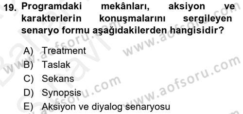 Televizyon Program Yapımı Dersi 2015 - 2016 Yılı (Vize) Ara Sınav Soruları 19. Soru