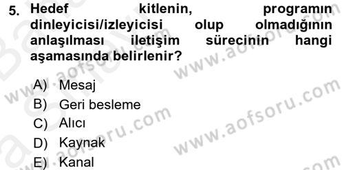 Televizyon Program Yapımı Dersi 2015 - 2016 Yılı (Vize) Ara Sınav Soruları 5. Soru
