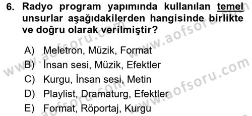 Televizyon Program Yapımı Dersi 2015 - 2016 Yılı (Vize) Ara Sınav Soruları 6. Soru