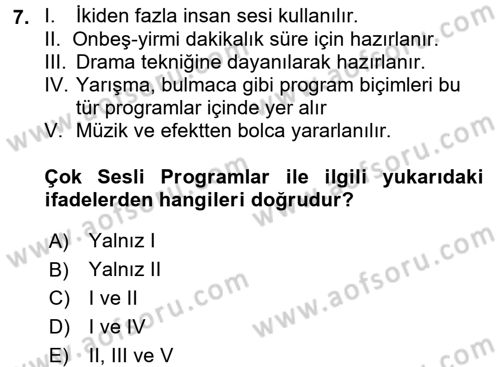 Televizyon Program Yapımı Dersi 2015 - 2016 Yılı (Vize) Ara Sınav Soruları 7. Soru