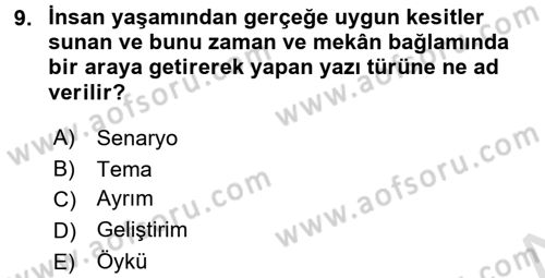 Televizyon Program Yapımı Dersi 2015 - 2016 Yılı (Final) Dönem Sonu Sınav Soruları 9. Soru