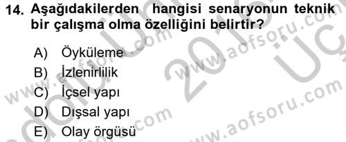 Televizyon Program Yapımı Dersi 2016 - 2017 Yılı 3 Ders Sınav Soruları 14. Soru