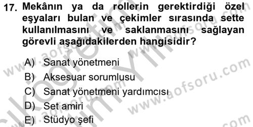 Televizyon Program Yapımı Dersi 2016 - 2017 Yılı 3 Ders Sınav Soruları 17. Soru