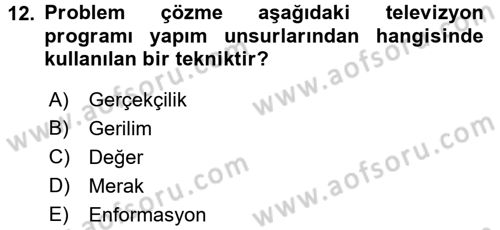 Televizyon Program Yapımı Dersi 2016 - 2017 Yılı (Vize) Ara Sınav Soruları 12. Soru