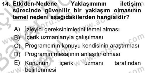 Televizyon Program Yapımı Dersi 2016 - 2017 Yılı (Vize) Ara Sınav Soruları 14. Soru