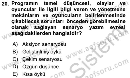 Televizyon Program Yapımı Dersi 2016 - 2017 Yılı (Vize) Ara Sınav Soruları 20. Soru