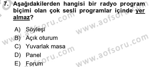 Televizyon Program Yapımı Dersi 2016 - 2017 Yılı (Vize) Ara Sınav Soruları 7. Soru