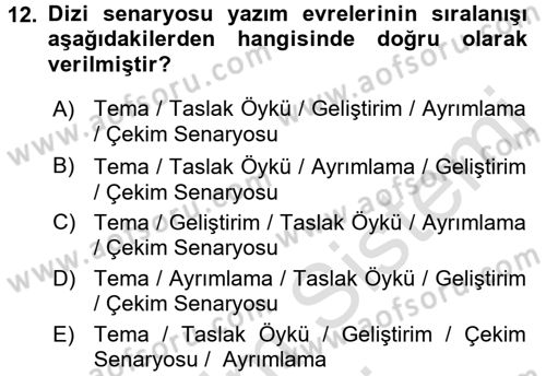 Televizyon Program Yapımı Dersi 2016 - 2017 Yılı (Final) Dönem Sonu Sınav Soruları 12. Soru