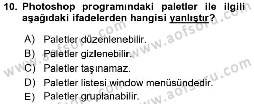 Sayısal Fotoğraf İşleme Teknikleri Dersi Ara Sınavı Deneme Sınav Soruları 10. Soru
