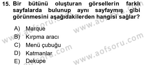 Sayısal Fotoğraf İşleme Teknikleri Dersi Ara Sınavı Deneme Sınav Soruları 15. Soru