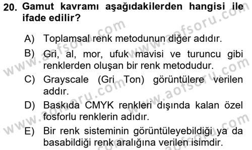Sayısal Fotoğraf İşleme Teknikleri Dersi 2016 - 2017 Yılı (Final) Dönem Sonu Sınav Soruları 20. Soru