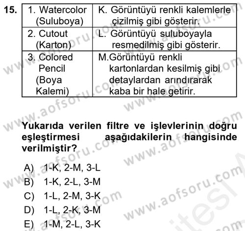 Sayısal Fotoğraf İşleme Teknikleri Dersi 2017 - 2018 Yılı (Final) Dönem Sonu Sınav Soruları 15. Soru