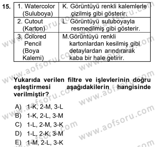 Sayısal Fotoğraf İşleme Teknikleri Dersi 2018 - 2019 Yılı 3 Ders Sınav Soruları 15. Soru